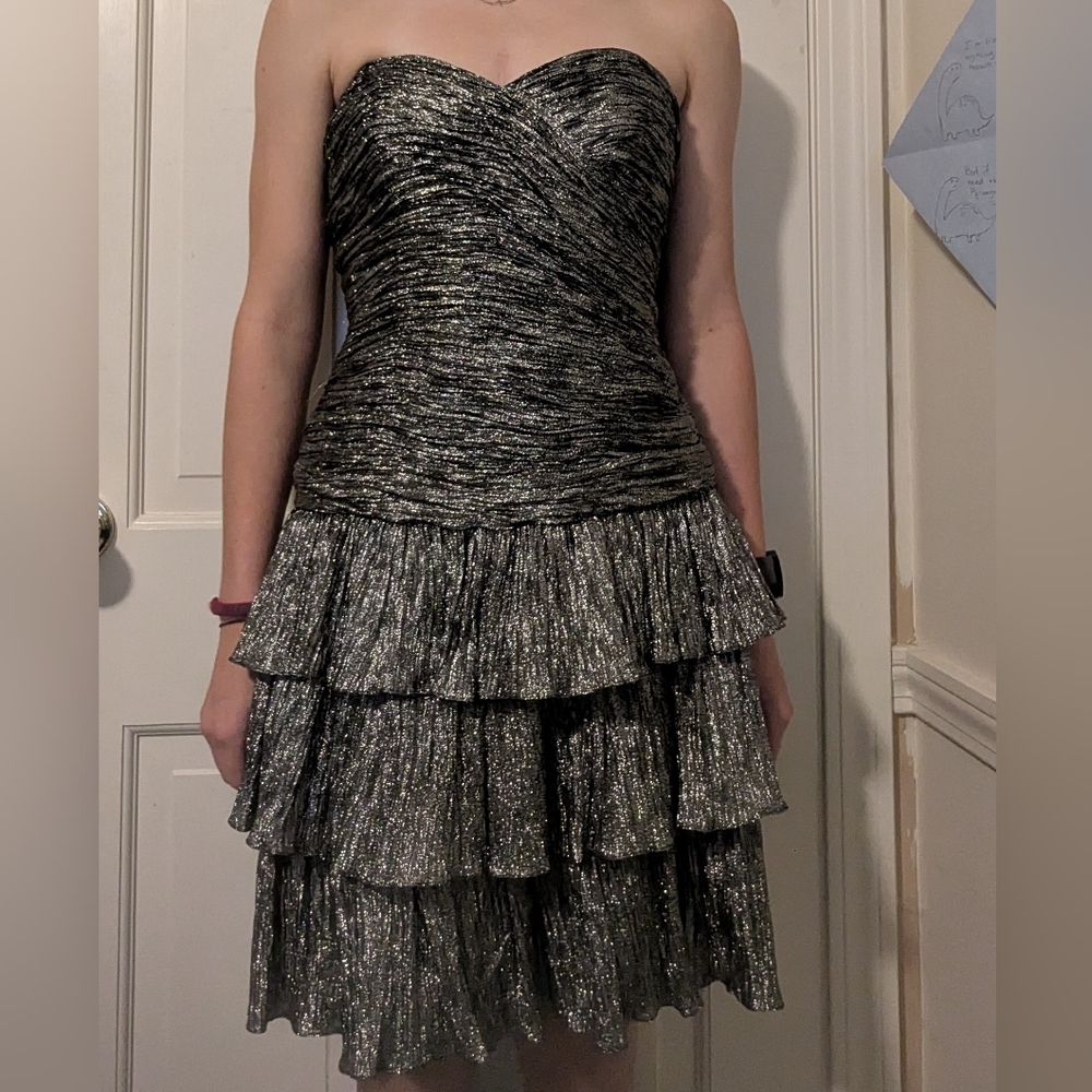 Glamorous Strapless Black and Silver Dress